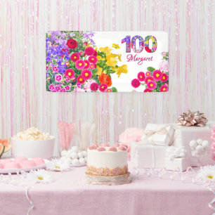 Banderoles Fête du 100e anniversaire Fleurs florales Moderne 