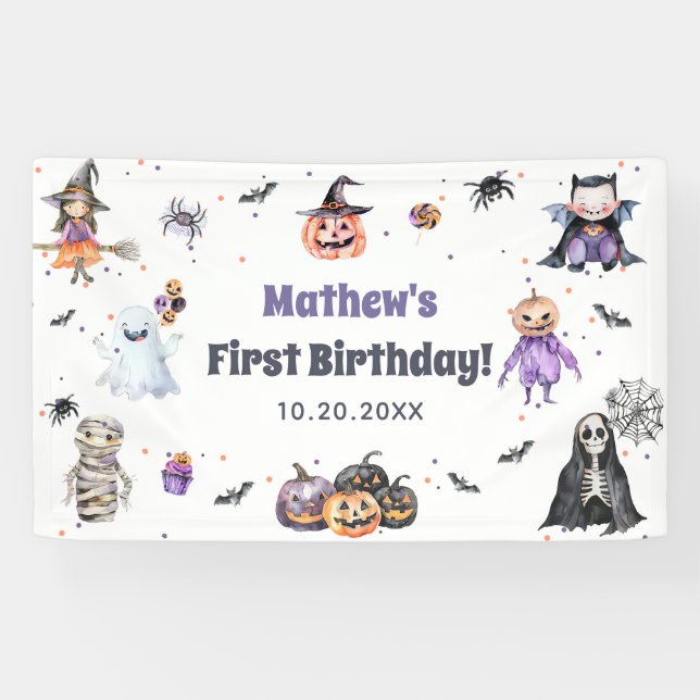 Banderoles Fête du 1er anniversaire de Halloween Ghost (Horizontal)