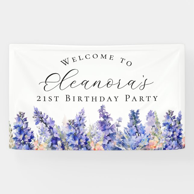 Banderoles Fête du 21e anniversaire Juillet Fleur de naissanc (Horizontal)