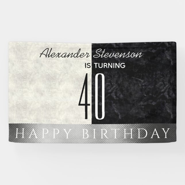 Banderoles Fête du 40e anniversaire, Noir et Marbre blanc (Horizontal)