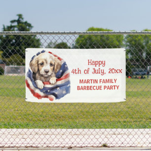 Banderoles Fête du 4 juillet barbecue chiot drapeau américain