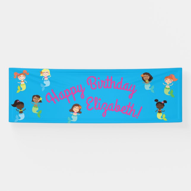 Banderoles Fête du pool Anniversaire de enfant de sirène (Horizontal)