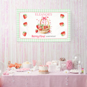 Banderoles Fête du premier anniversaire aux fraises et à la m