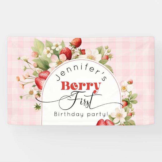 Banderoles Fête du premier anniversaire de fraise (Horizontal)