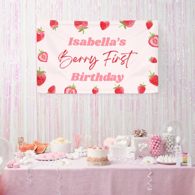 Banderoles Fête du premier anniversaire Strawberry Berry (Fête)
