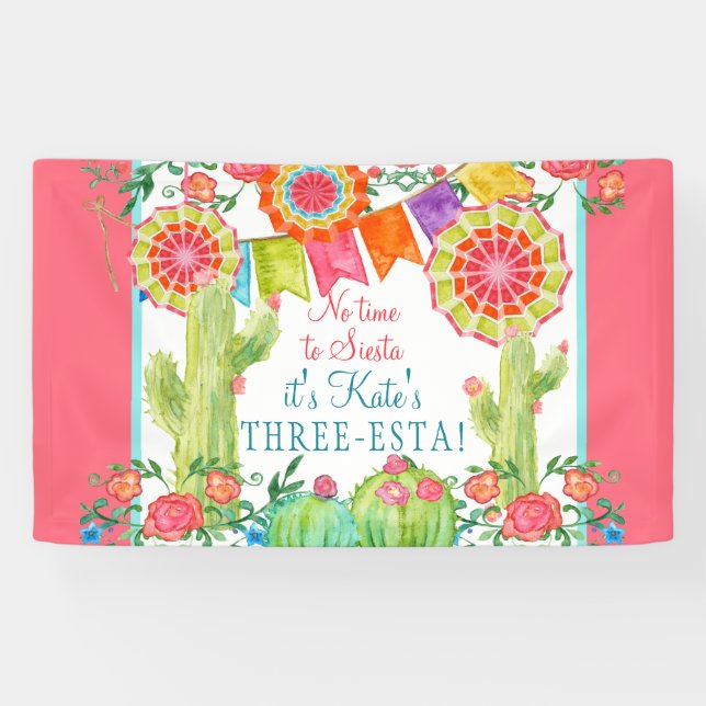 Banderoles Fête Fête Fleurs de Cactus 3e anniversaire Fête Fi (Horizontal)