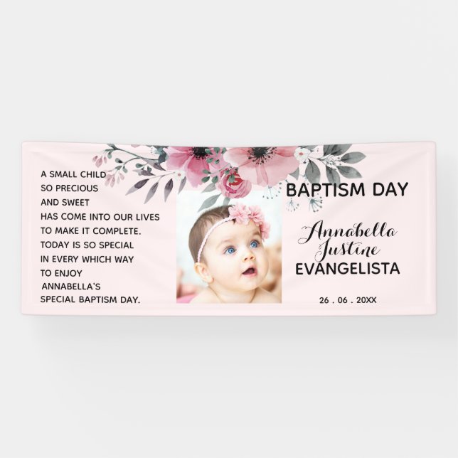 Banderoles Fête Florale BAPTISM DAME Soft rose/gris (Horizontal)