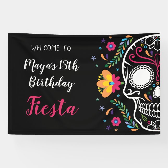 Banderoles Fête Florale du crâne mexicain (Horizontal)