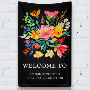 Banderoles Fête Florale mexicaine noire Bienvenue