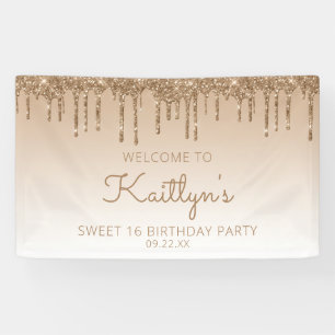 Banderoles Fête Glam Gold Glitter Drip Sweet 16