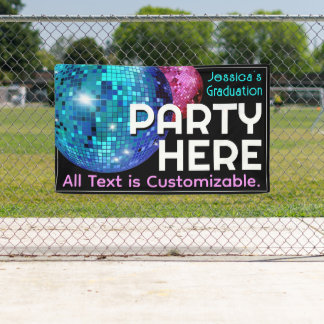 Banderoles Fête Ici. Personnalisable . Disco Ball Faire-part