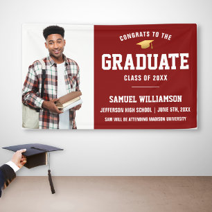 Banderoles Fêtes Grad Photo Red Gold Graduation Party