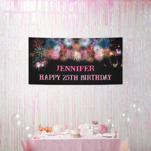 Banderoles Feu 25e anniversaire rose et noir