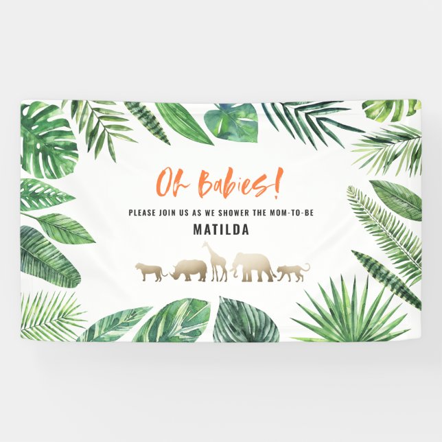 Banderoles Feuillage tropical + animaux d'or baby shower (Horizontal)