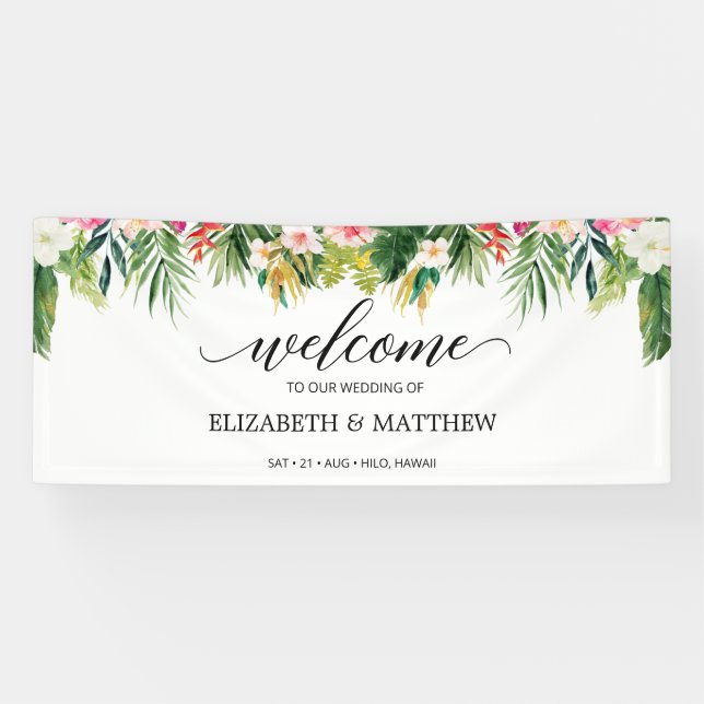 Banderoles Feuille d'été Tropical Bienvenue Mariage de script (Horizontal)