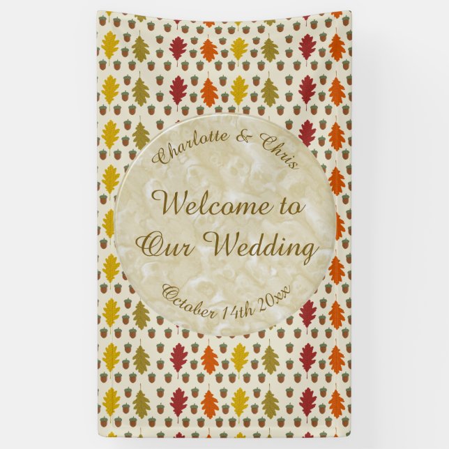 Banderoles Feuilles de chêne et glands tombent Mariage automn (Vertical)