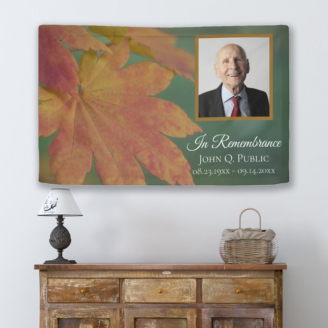 Banderoles Feuilles de couleur automne Fête de la vie funérai (Créateur téléchargé)