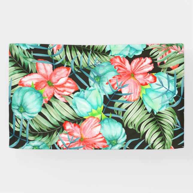 Banderoles Feuilles De Palmiers Et Fleurs (Horizontal)