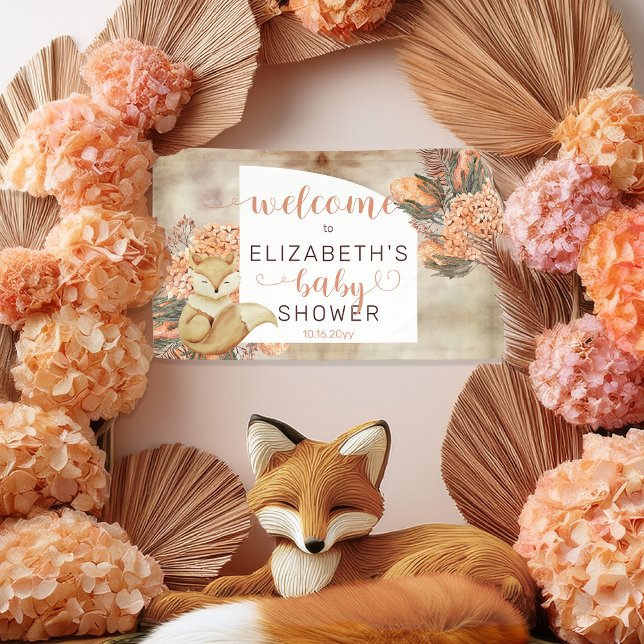 Banderoles Feuilles Palm | Hydrangeas Accueil Baby shower fil (Boho Palm Leaves and Hydrangeas Sleeping Fox Girl Baby Shower Banner)