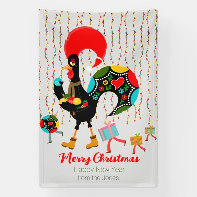 Banderoles Feux de Noël, baubles, cadeaux et coq (Verticale)