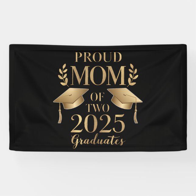 Banderoles Fier maman de deux diplômés 2025 jumeaux diplômés (Horizontal)