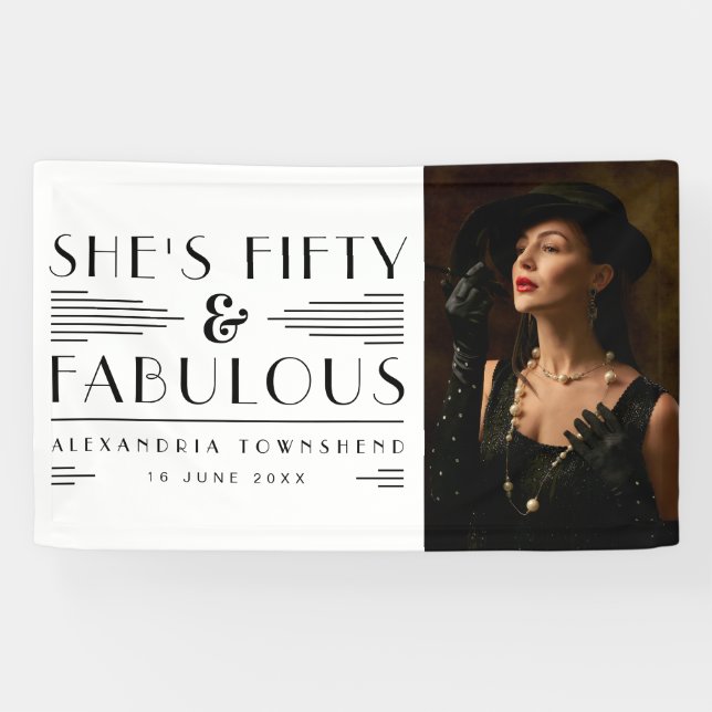 Banderoles Fifty & Fabulous Art Deco Photo 50th Birthday (Horizontal)