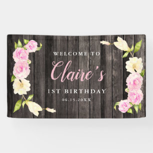 Banderoles Fille à crème rose florale Fête d'anniversaire