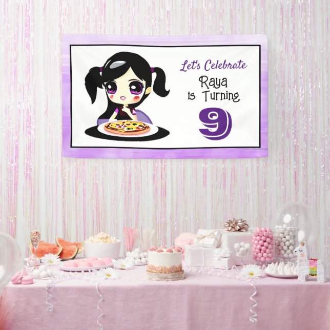 Banderoles Fille Anime Anniversaire Pizza Party (Fête)
