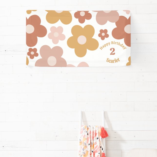 Banderoles Fille Anniversaire des marguerites Retro tendance (Insitu)
