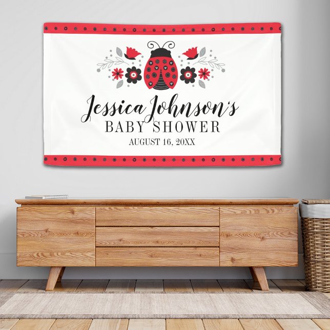 Banderoles Fille Baby shower mignonne Red Ladybug (Celebrate the mother to be with this cute ladybug baby shower banner. Personalize it with her info.)