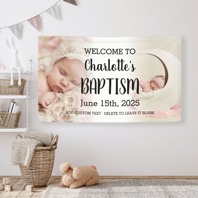 Banderoles Fille Baptême Affiche de bienvenue Enfant Photo Co (Girl Baptism Welcome Sign Kid Photo Collage Banner
)