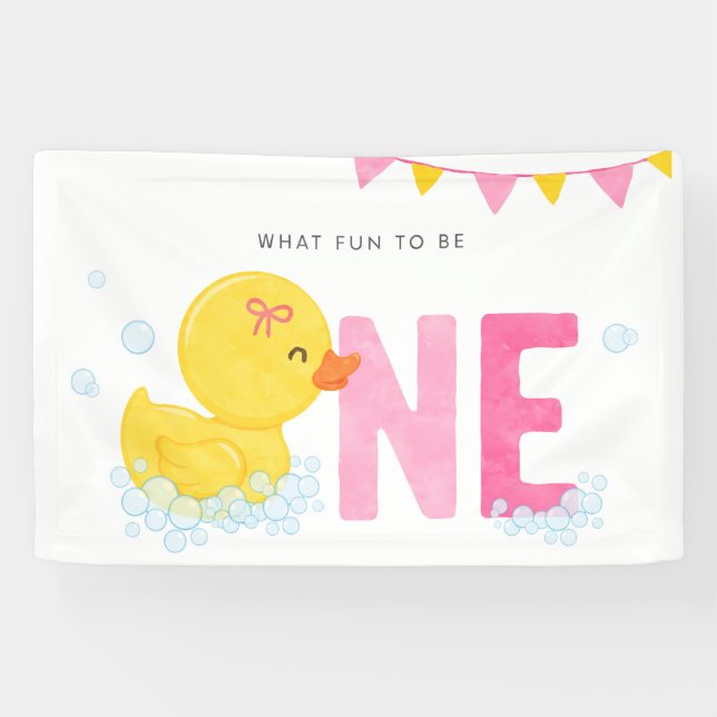 Banderoles Fille canard en caoutchouc Premier anniversaire fê (Horizontal)