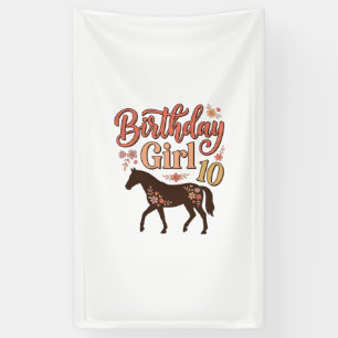 Banderoles Fille d'anniversaire 10 Cheval Floral Design Vecto