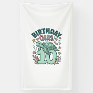 Banderoles Fille d'anniversaire 10 Tortue de mer Gravure vint