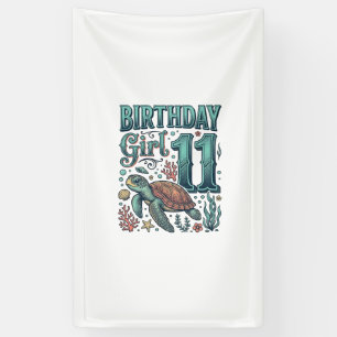 Banderoles Fille d'anniversaire 11 Tortue de mer Gravure vint