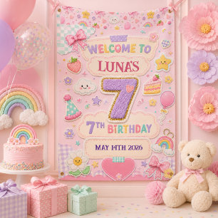 Banderoles Fille d'anniversaire 7 ans Pastel Patchwork Arc-en
