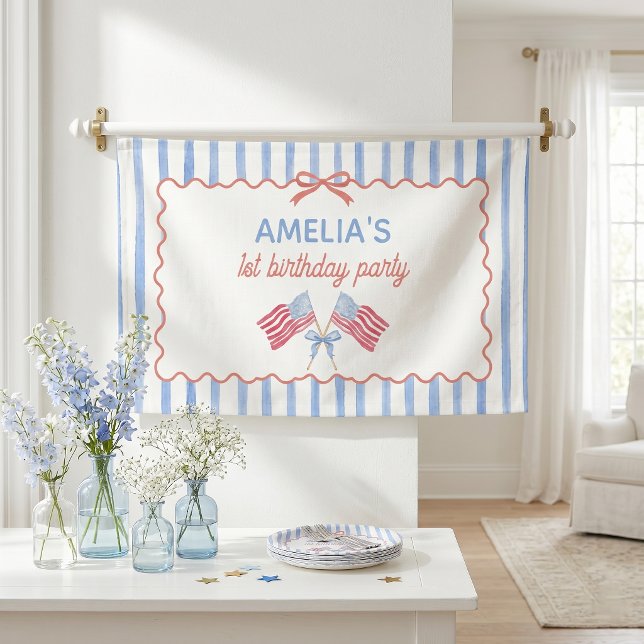 Banderoles Fille d'anniversaire avec un nœud de drapeau améri (Créateur téléchargé)