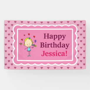 Banderoles Fille d'anniversaire, Cœurs d'amour, Fleurs, Papil