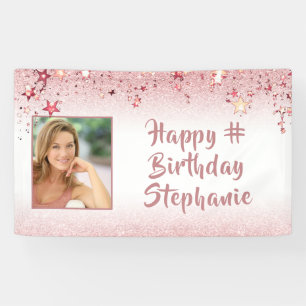 Banderoles Fille d'anniversaire Faux Rose Parties scintillant