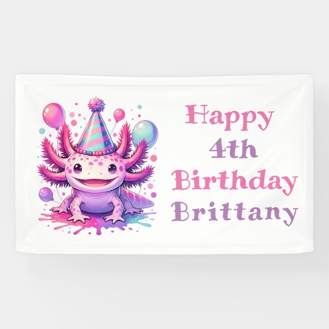 Banderoles Fille d'anniversaire personnalisée | Anime Axolotl (Horizontal)