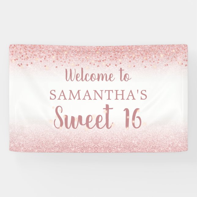 Banderoles Fille d'anniversaire Rose or Parties scintillant é (Horizontal)