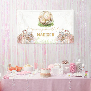Banderoles Fille de luxe Anniversaire rose or soccer