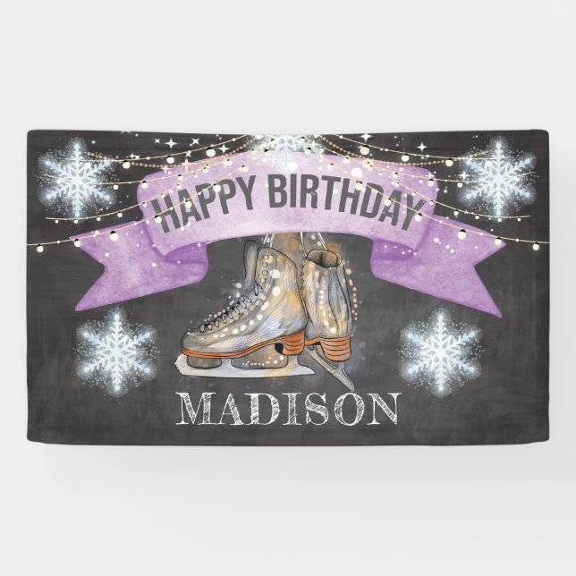 Banderoles Fille de patinage sur glace Anniversaire Personnal (Horizontal)