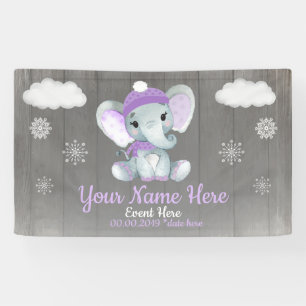 Banderoles Fille d'hiver Elephant Arrière-plan Violet Snowfla