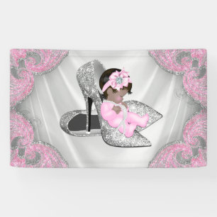 Banderoles Fille ethnique chaussure à talon haut argent rose 