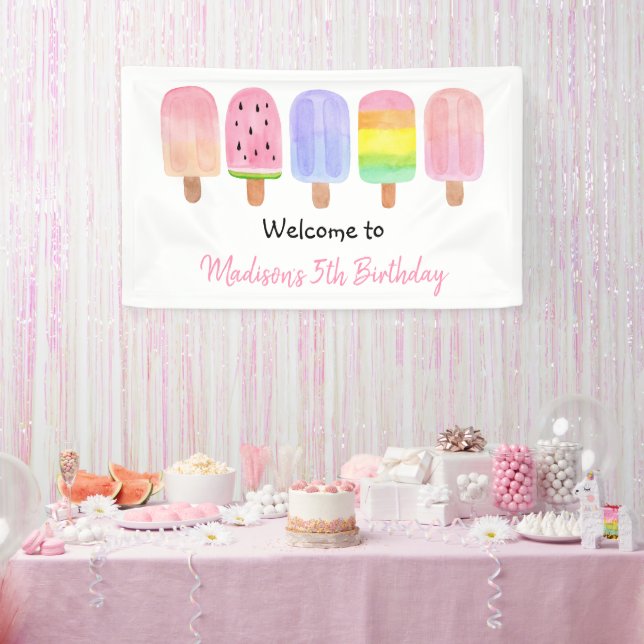 Banderoles Fille moderne Popsicle anniversaire (Fête)