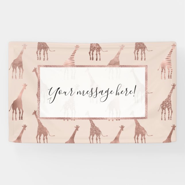 Banderoles Fille moderne Rose Or Blush Giraffes rose (Horizontal)