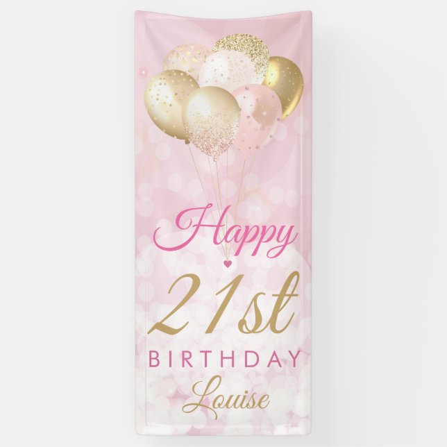 Banderoles Fille Parties scintillant rose Ballons 21e anniver (Vertical)