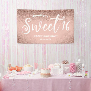 Banderoles Fille Parties scintillant rose Rose or 16e anniver