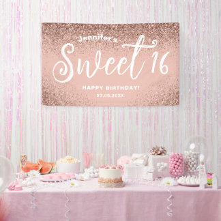 Banderoles Fille Parties scintillant rose Rose or 16e anniver